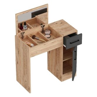 Dmora Rodano Tocador: Mueble Con Espejo, 1 Caj&oacute;n, 2 Puertas, 77x37x109 Cm, Roble Marr&oacute;n