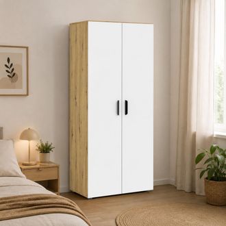 Dmora Armario 2 Puertas Malvito, Ropero Dormitorio Con Estante, Barra Colgante, Puertas Abatibles, 74x179h Cm Roble Marr&oacute;n