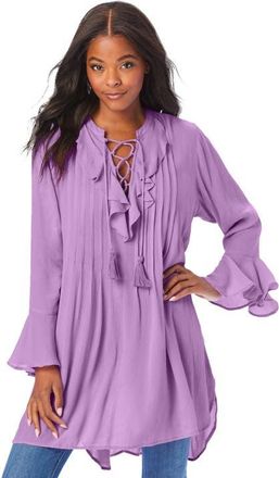 Roaman's Hand Crinkled Ruffle Pintuck Tunic in Violet at Nordstrom, Size 16