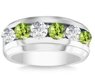Pompeii3 Mens 4ct Peridot Ring MR1717 White Gold Size 8.5 Alternating Peridot Size: 8.5