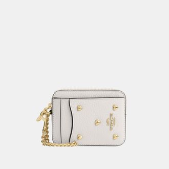 Coach Womens Zip Card Case With Heart Rivets - White Leather - One Size
