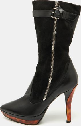 Casadei Black Suede And Leather Platform Ankle Length Boots