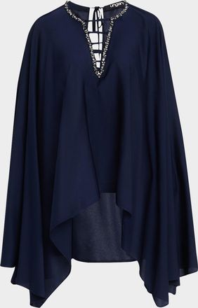 Emanuel Ungaro Aida Crystal-Embellished Cape Blouse