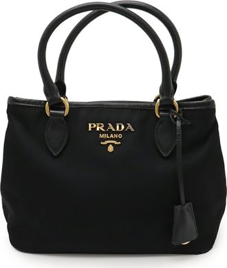 Prada Black Nero Nylon Leather Handbag Tote Bag (Pre-Owned)