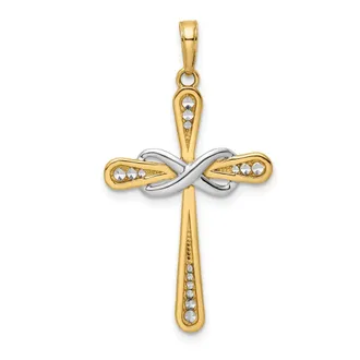 Diamond2Deal 14k Yellow Gold Rhodium Diamond-Cut Cross Infinity Pendant