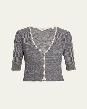 Vince Micro-Stripe V-Neck Cardigan