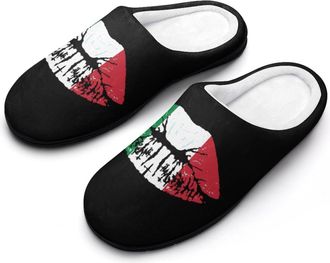 Generic Italy Flag Lipstick Mens House Slippers Memory Foam Washable Cotton Slip on Home Shoes