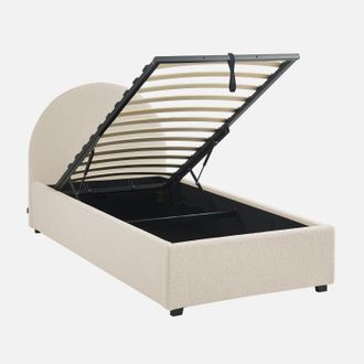 Sweeek Cama Con Somier Abatible Y Cabecero 90x190cm, Acabado En Borreguito