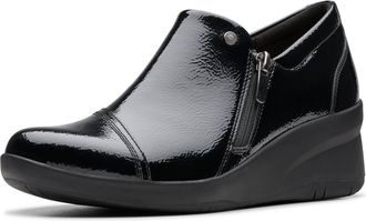 Clarks Womens Suttyn Zip Loafer, Black Crinkle Patent Synthetic, 2.5 UK