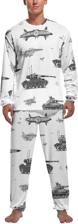 Generic Military Airplane Pattern Fighter Tank Mens Pyjama Set Soft Long Sleeve Sleepwear Lounge Set Pjs
