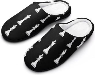 Generic White Chess Pieces Cotton Slippers for Women Indoor Outdoor Slipper Slip-On Memory Foam Home Shoes