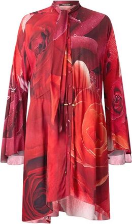 Roberto Cavalli Rose-Print Mini Jurk met Strik - Dames - Korte kleedjes - Rood - M - Kleedjes
