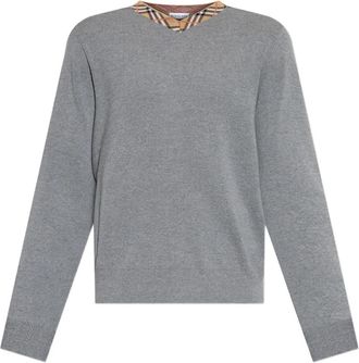 Burberry Truien - Heren - V-hals truien - Grijs - XL - Wol - Truien & Vesten