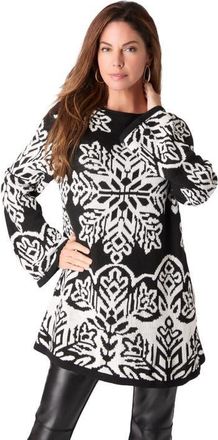 Roaman's Fair Isle Boatneck Sweater in Black Snow Fair Isle at Nordstrom, Size Large