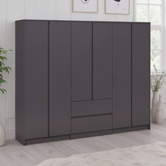 Seconique Malvern 6 Door 2 Drawer Wardrobe-Grey in Grey