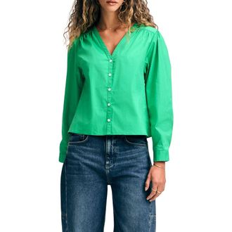 Isaac Mizrahi New York Cotton V-Neck Button-Up Shirt in Vintage Kelly at Nordstrom Rack, Size Xx-Large