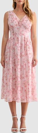 Mila Mae Floral Sleeveless Fit & Flare Chiffon Midi Dress in Pink Floral at Nordstrom, Size X-Large