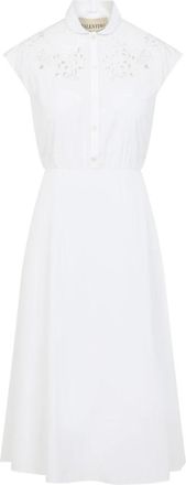 Valentino Cotton Geborduurde Midi Jurk - Dames - Casual kleedjes - Wit - S - Katoen - Kleedjes