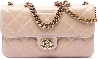 Chanel Pre-owned Quilted Satchel - Dames - Vintage Schoudertas - Beige - ONE Size - Leer - Vintage