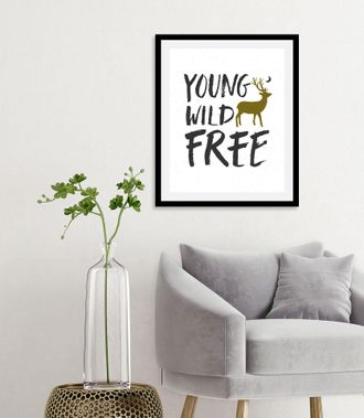 Queence Bild »Young Wild Free« Hirsch Hirschbilder Motivationsbilder Schriftzug Sprüche & Texte Stadt 1 Stk. tlg. gerahmt