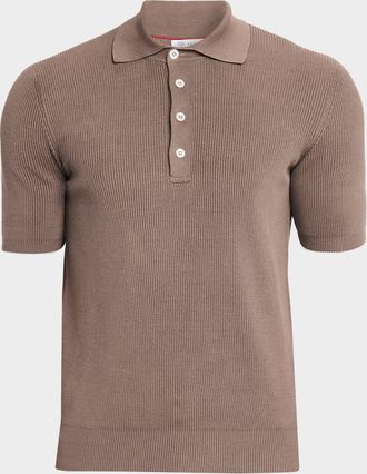 Brunello Cucinelli Men & apos;s Cotton Rib Polo Sweater