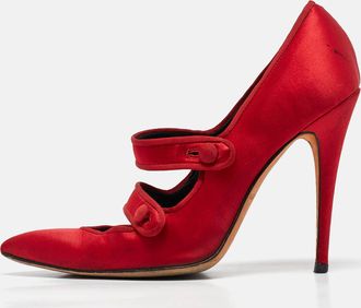 Manolo Blahnik Red Satin Dorsay Pumps