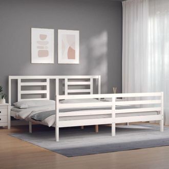 vidaXL Estructura Cama De Matrimonio Con Cabecero Madera Maciza Blanco Vidaxl