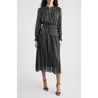 Elie Tahari The Rue Dot Long Sleeve Maxi Dress in Noir And White Polka Dot at Nordstrom, Size 12