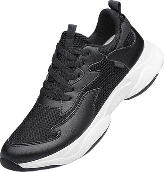 Generic Mens Running Trainers - Elevated Height Fashionable Solid Color Mesh Breathable Running Shoes Casual Athletic Sneakers for Men Black