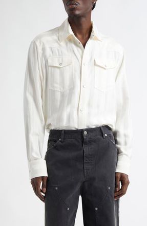 Golden Goose Vertical Stripe Oversize Pearl Snap Shirt in Papyrus at Nordstrom, Size Xx-Large