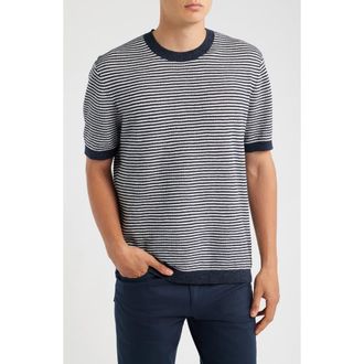 Theory Kolben Stripe Linen & Cotton Blend T-Shirt in New Baltic/winter Ivory - 2Sc at Nordstrom, Size Xx-Large