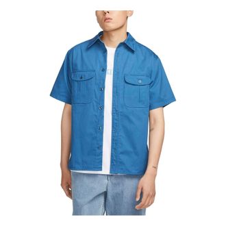 Nike SB Tanglin Short-sleeved woven button-down skateboard shirt Blue FQ0400-457