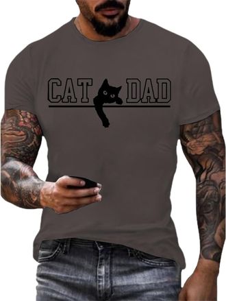 Generic Cat Dad Shirt Short Sleeve Casual Cute Graphic Tee Tops Cat Dad Gifts for Men Father Day T-Shirt Dark Gray