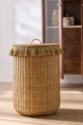 Anthropologie Estelle Ruffle Rattan Hamper