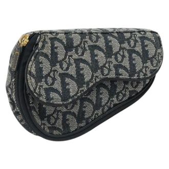 Dior Pre-owned Trotter Canvas Pouch - Dames - Pre-owned - Blauw - Maat: ONE Size Leer