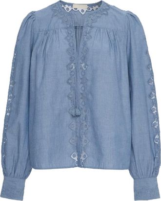 Ulla Johnson Blouses, female, Blue, Size: XS Vintage-inspired Long Sleeve Chambray Blouse