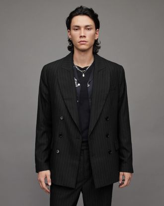 AllSaints Mens Polyamide/Wool Blues Pinstriped Blazer, Size: 34