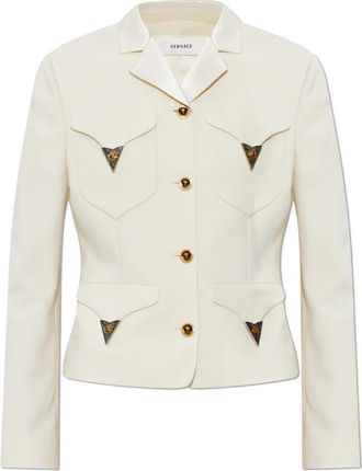 Versace Blazer met applicaties - Dames - Blazers - Beige - S - Wol - Jassen