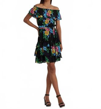 Ralph Lauren Georgette Mini Dress In Black