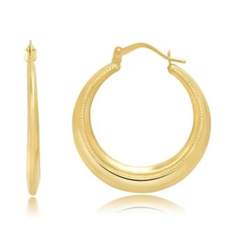 MAX + STONE Solid 14k Yellow Gold Beaded Hoop Earrings with Click Tops Size 20mm or 24mm