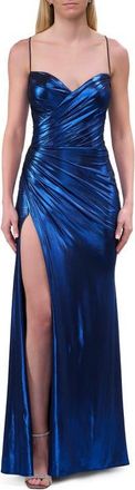 La Femme Metallic Jersey Dress with Ruched Top in Royal Blue at Nordstrom, Size 12