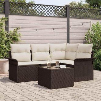 vidaXL Vidaxl - Conjunto De Sof&aacute; De Jard&iacute;n Con Coj&iacute;n 5 Pcs Marr&oacute;n Polirat&aacute;n