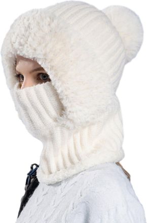 Generic Three in One Beanie Hat for Women, 3 in 1 Beanie Hat, Womens Knitted Hatin Fall and Winter (White)