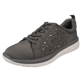 Clarks Ladies CloudSteppers Jewel Embellished Detailed Trainers Ezera Ave - Grey Interest Textile - UK Size 7D - EU Size 41 - US Size 9.5M