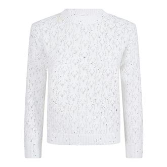 Eleventy Round-neck Knitwear, female, White, Size: XS Open-knit Round-neck Sweater
