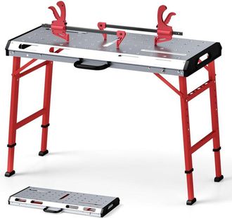 Costway Costway - Tavolo da Lavoro Pieghevole, Banco da Lavoro Portatile con Altezza Regolabile a 7 Livelli e 2 Staffe da Saldatura, Capacit&agrave; di Carico 450 kg