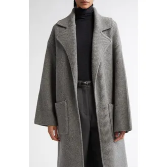 Toteme Wool Blend Rib Cardigan Coat in Grey Melange at Nordstrom, Size Medium