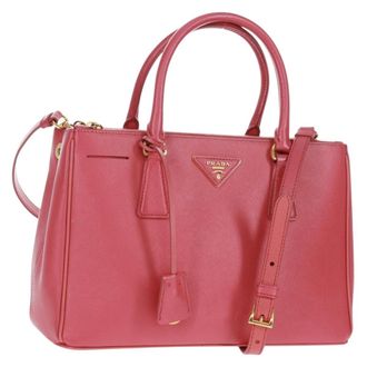 Prada Galleria Double Zip Tote Saffiano Leather Pink Leather Handbag (Pre-Owned)