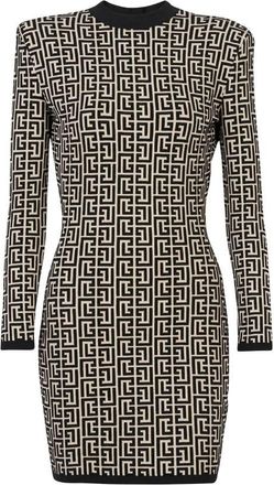 Balmain Monogram Jacquard Mini Dress, Brand Size 38 ( US Size 6 )