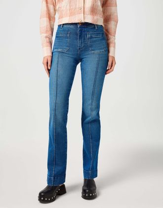 Wrangler Schlagjeans WRANGLER WRANGLER Jeans Flare, Damen, Gr. 25, L&auml;nge 32, blau, Obermaterial: 99% Baumwolle CO. 1% Elasthan EL., Jeans Schlagjeans